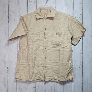 Full Count Osaka Japan Tan All Cotton Men's Button Up Shirt Size 38 Short Sleeve
